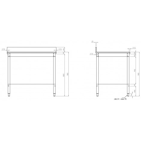 Edelstahl Arbeitstisch PRO 180X60 mit Aufkantung vollverschweisst