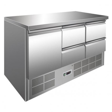 Kühltisch GN1/1 Edelstahl 4 Schubladen, digitale Temperaturanzeige