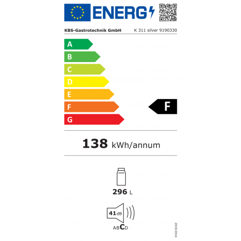 KBS Energiespar-Kühlschrank K 311, silber, mit Stiller Kühlung und LED-Beleuchtung, 9190330